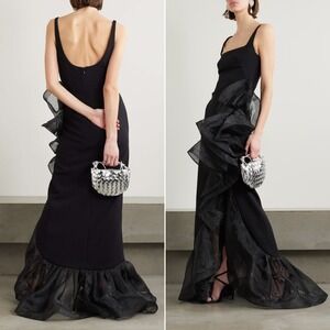 NWT‎ Safiyaa Derry Ruffled Organza-Trim Stretch-Crepe Gown $3,075 - Size US 10